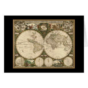 Antique 1660 World Map by Frederick de Wit Cards