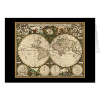 Antique 1660 World Map by Frederick de Wit Cards