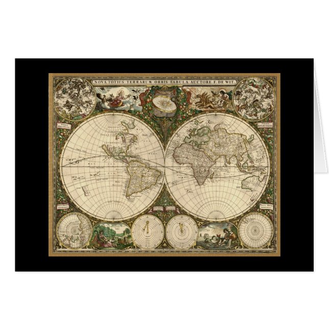 Antique 1660 World Map by Frederick de Wit Cards (Front Horizontal)