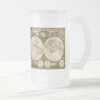 Antique 1660 World Map by Frederick de Wit Frosted Glass Beer Mug