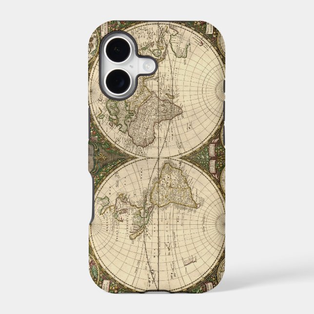 Antique 1660 World Map by Frederick de Wit Iphone Case (Back)