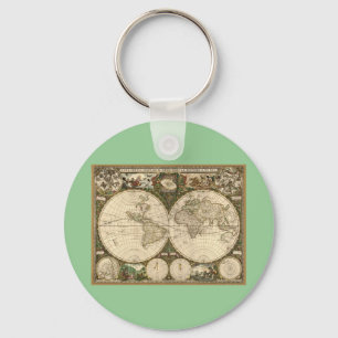 Antique 1660 World Map by Frederick de Wit Keychain