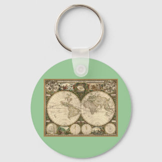 Antique 1660 World Map by Frederick de Wit Keychain