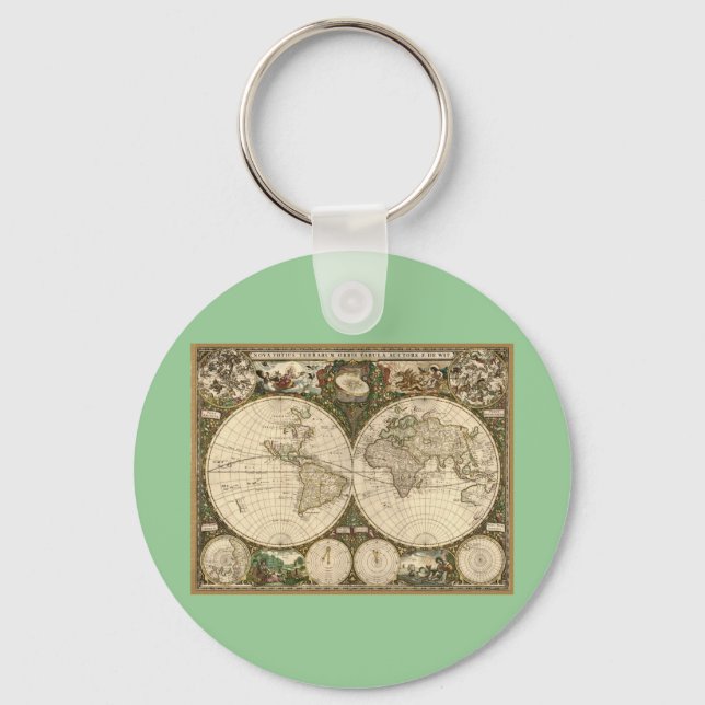 Antique 1660 World Map by Frederick de Wit Keychain (Front)