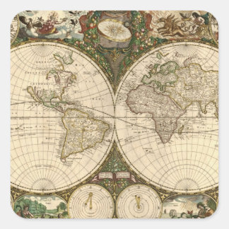 Antique 1660 World Map by Frederick de Wit Square Sticker