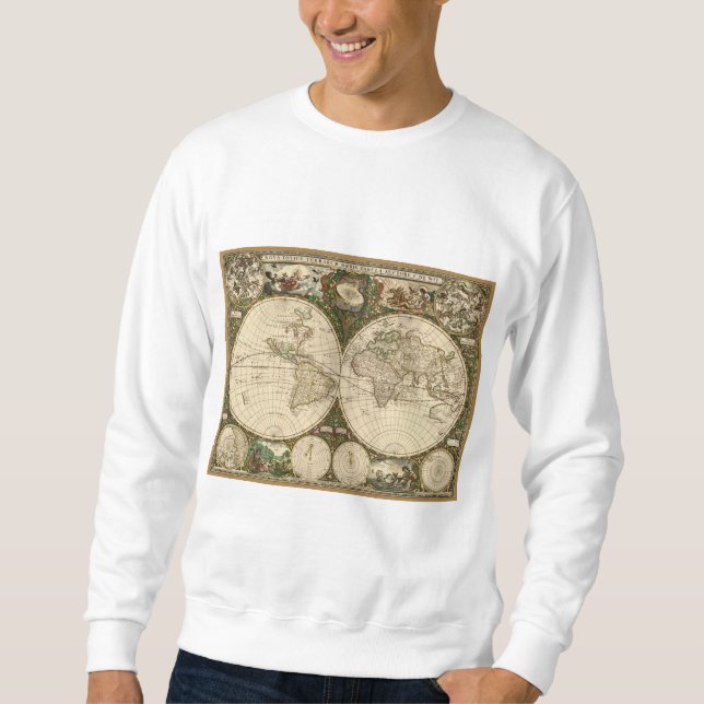 Antique 1660 World Map by Frederick de Wit Sweatshirt (Front)