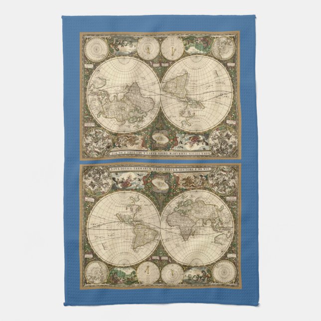 Antique 1660 World Map by Frederick de Wit Towel (Vertical)