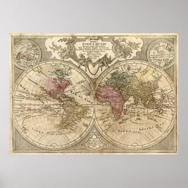 Antique 1690 World Map by Guillaume de L'Isle Poster (Front)