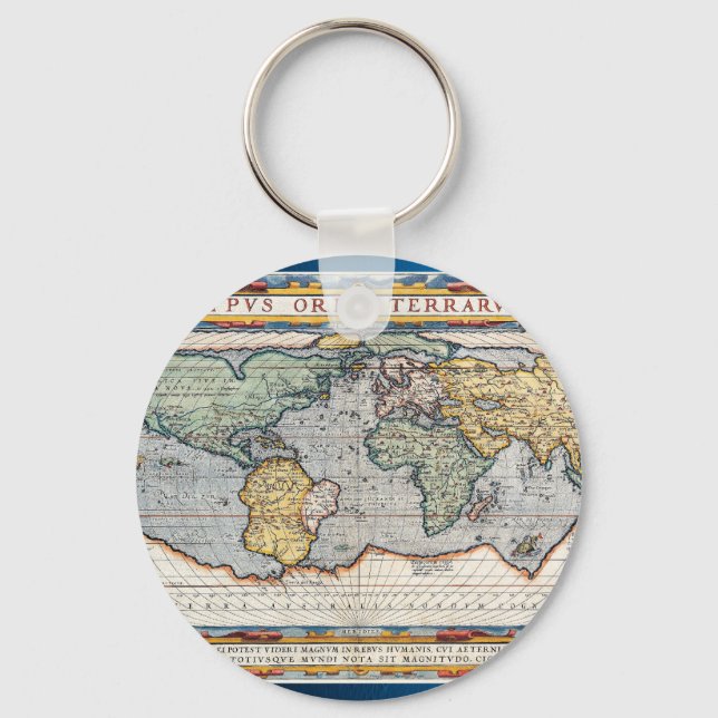 Antique 16th Century World Map Keychain (Front)