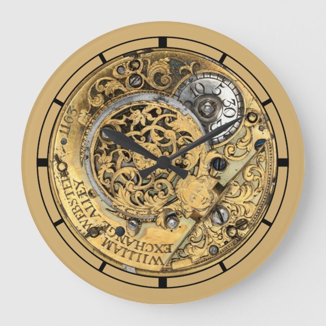 Antique 1700's Steampunk Print Large Clock (Front)