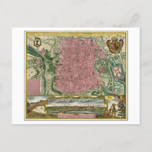 Antique 1730 Map of Madrid, Spain, Postcard