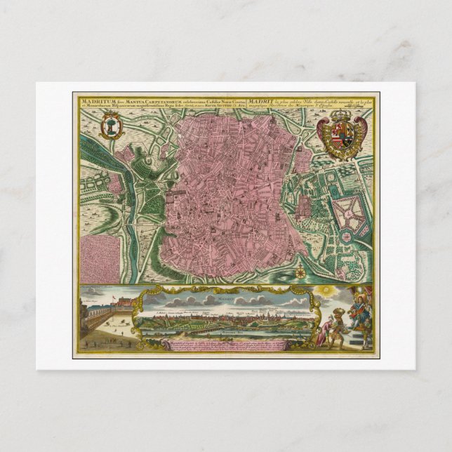 Antique 1730 Map of Madrid, Spain, Postcard (Front)