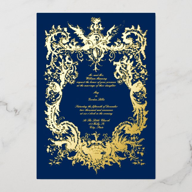 Antique 1745 Baroque Rococo Cartouche Foil Invitation (Front)