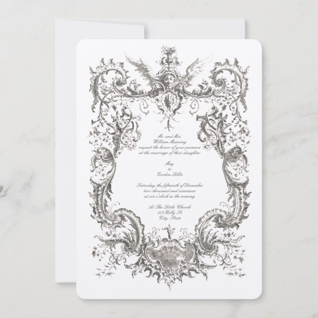 Antique 1745 Baroque Rococo Cartouche Invitation (Front)