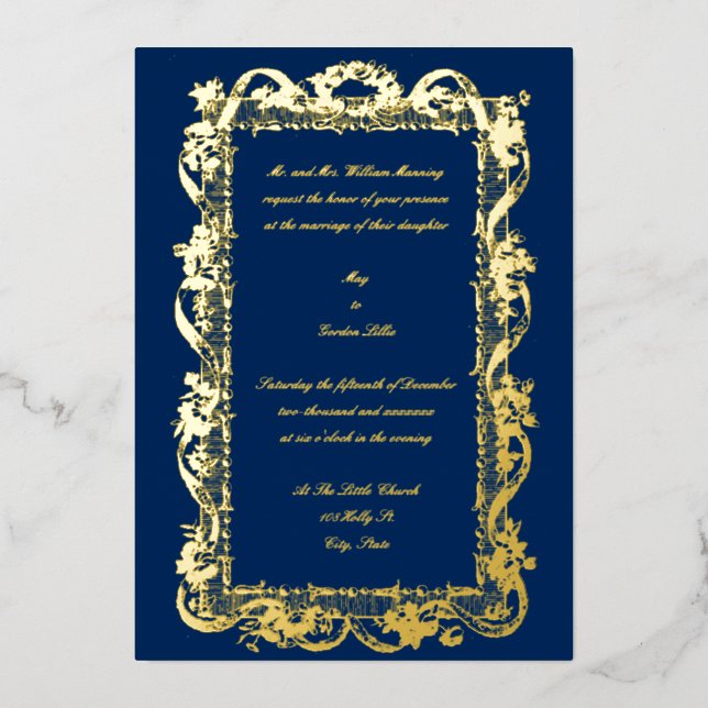 Antique 1778 Baroque Rococo Floral Garland Wedding Foil Invitation (Front)