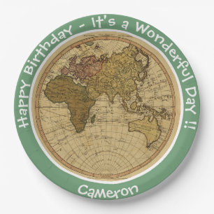 Antique 1786 Eastern Hemisphere Map Theme Party Paper Plates