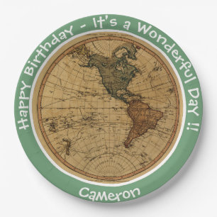 Antique 1786 Western Hemisphere Map Theme Party Paper Plates