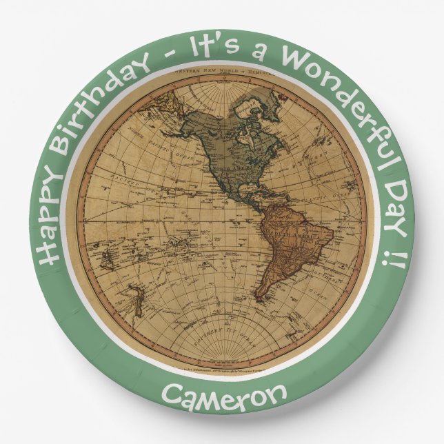 Antique 1786 Western Hemisphere Map Theme Party Paper Plates (Front)