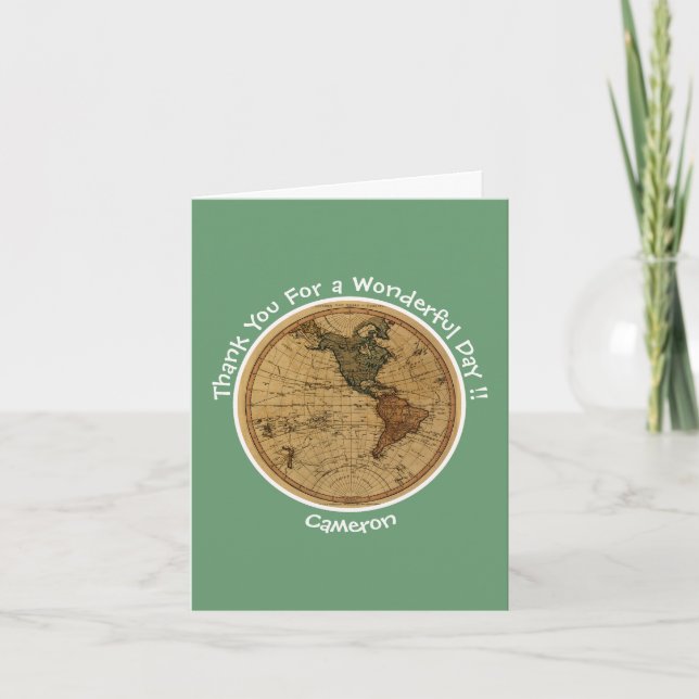 Antique 1786 Western Hemisphere Map Theme Party Thank You Card (Front)
