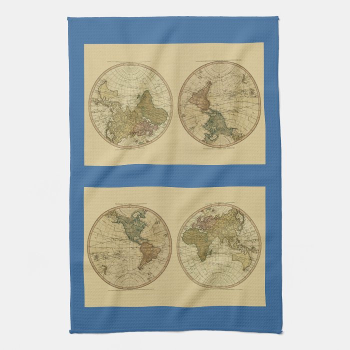 Antique 1786 World Map by William Faden Kitchen Towel