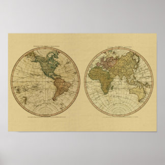 Antique 1786 World Map by William Faden Poster