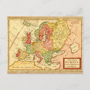 Antique 17th Century Herman Moll Map of Europe Postcard