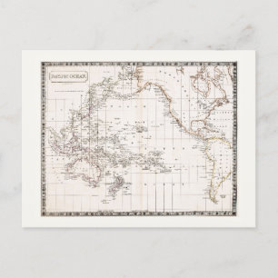 Antique 1800s map of the Pacific Ocean Postcard