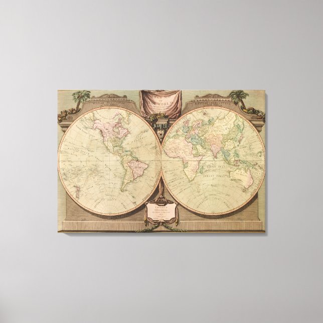Antique 1808 World Map by Laurie and Whittle Canvas Print (Front)