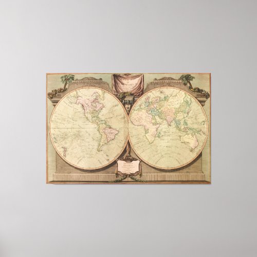 Antique 1808 World Map by Laurie and Whittle Canvas Print