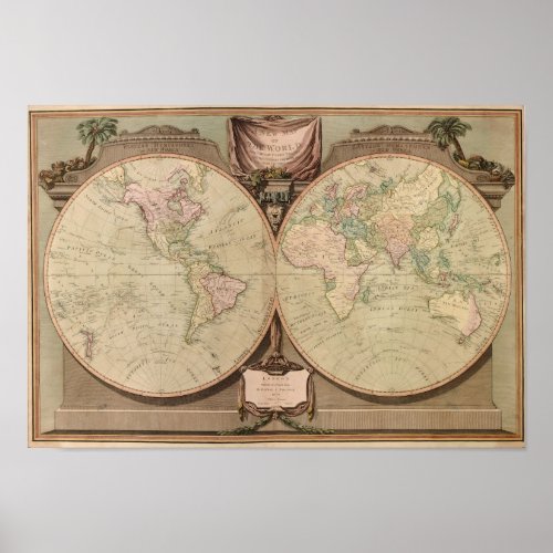 Antique 1808 World Map by Laurie and Whittle Poster