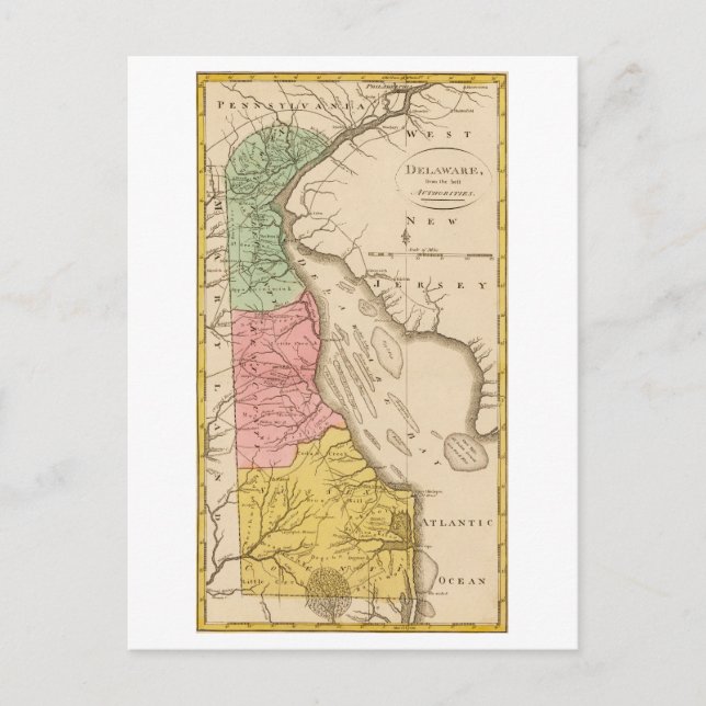 Antique 1815 Map of Delaware Postcard (Front)