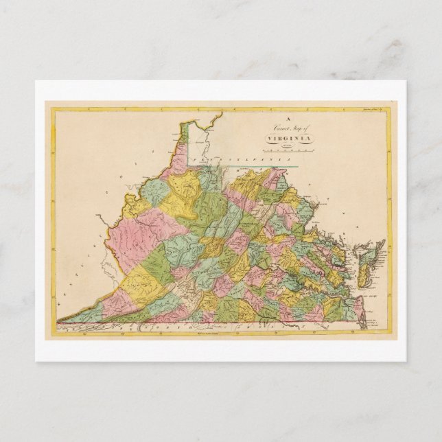 Antique 1815 Map of Virginia Postcard (Front)