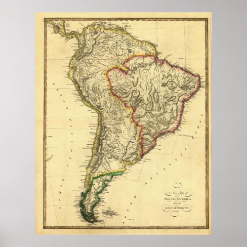 Antique 1817 Map of South America by Samuel Lewis Poster