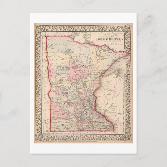 Antique 1868 Map of Minnesota Postcard (Front)