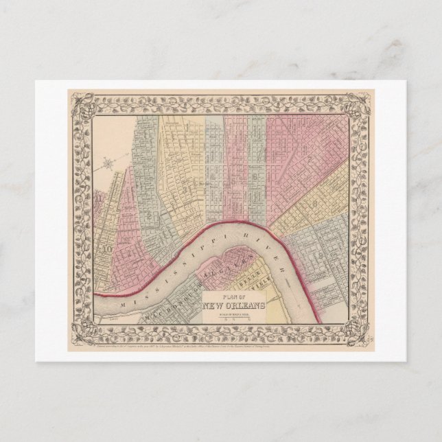 Antique 1868 Map of New Orleans Postcard (Front)