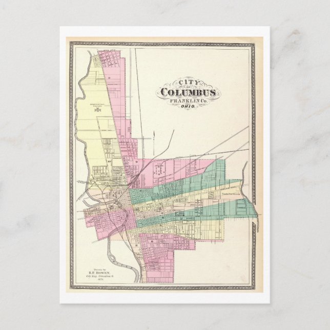 Antique 1872 Map of Columbus, Ohio, Postcard (Front)