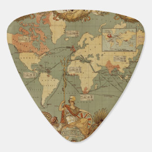 Antique 1886 World Map British Empire Poster Guitar Pick
