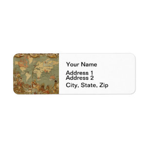 Antique 1886 World Map British Empire Poster Label