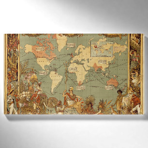 Antique 1886 World Map British Empire Poster Name Tag