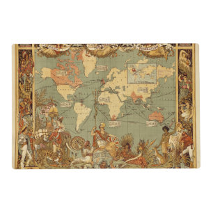 Antique 1886 World Map British Empire Poster Placemat