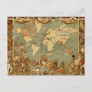 Antique 1886 World Map British Empire Poster Postcard