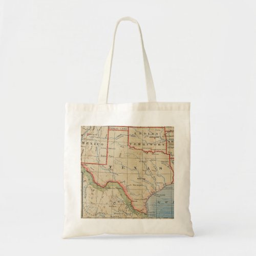 Antique 1888 Map of Texas with Towns and Rivers Tote Bag