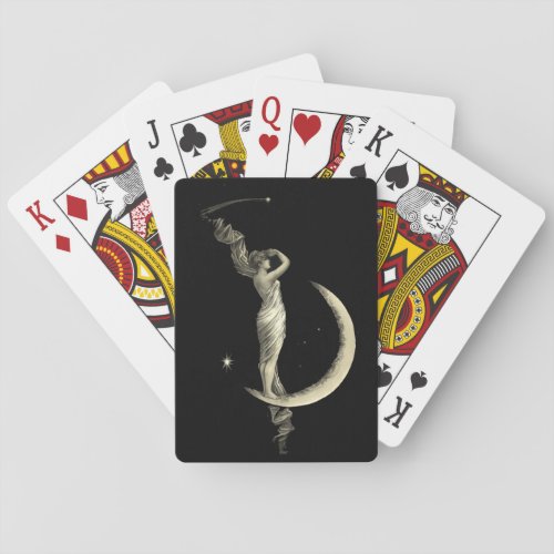 Antique 1889 Woman On Crescent Moon Print Playing Cards