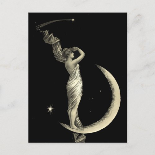 Antique 1889 Woman On Crescent Moon Print Postcard