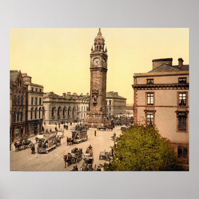 Antique 1890s Belfast Street scene Albert Memorial Poster (Front)
