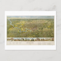 Antique 1891 Map of Houston, Texas, Postcard