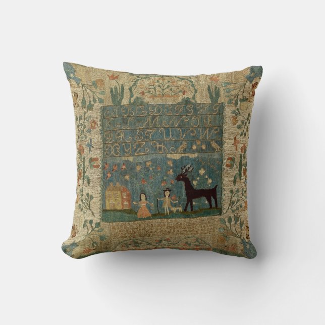 Antique 18th Century American Samplers Print Throw Pillow (Front)