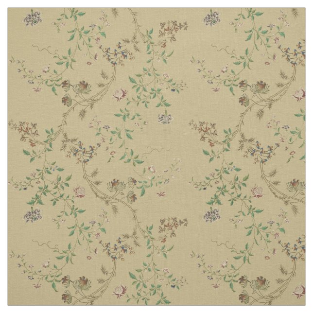 Antique 18th Century Floral Vine Pattern Print Fabric (Swatch)