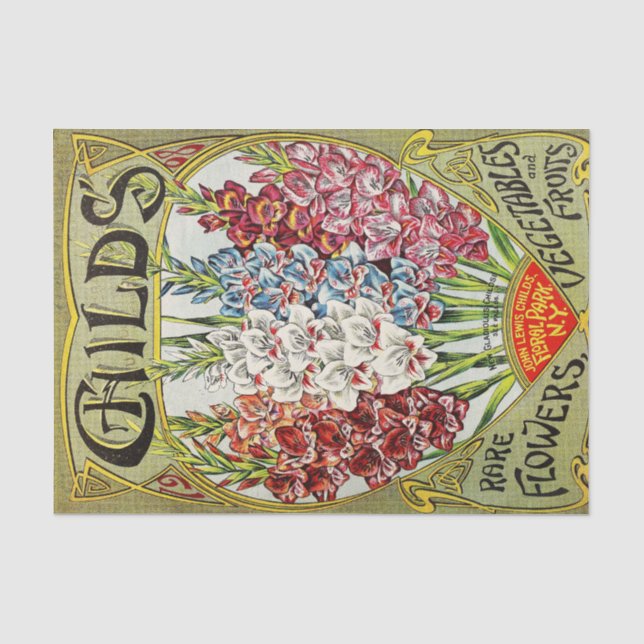 Antique 1908 Gladiolus Garden Catalog Tissue Paper (Front)