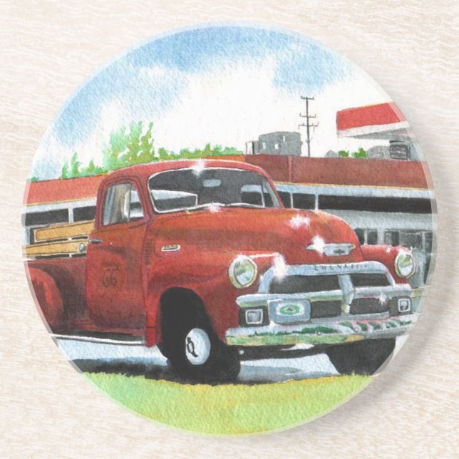 Antique 1954 Chevy Truck Sandstone Coaster (Front)